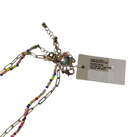 BP Beaded Paperclip Chain Necklace Double Layer Gold Tone Hearts - Picture 3 of 3